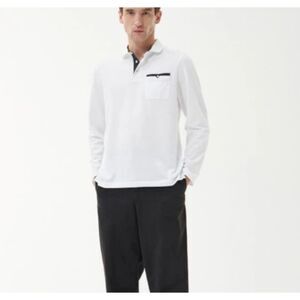 Barbour Men's Size L White Corpatch Long Sleeve Polo Shirt EUC